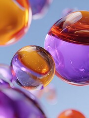 Poster - abstract shapes fluid forms spheres 3d render purple orange blue colors light background modern design