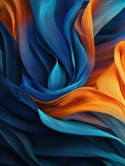 Poster - Dynamic digital art piece featuring vibrant abstract waves in blue and orange hues blending seamlessly to create an ethereal and fluid design