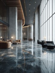 Poster - modern interior exhibition. Generative AI