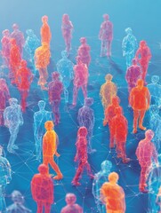 Poster - Colorful icons of people connected by lines on a blue background