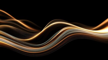 Poster - Abstract Neon Waves Framing Black Background: Beige Aesthetic Digital Art. Generative AI