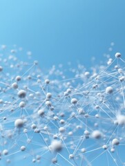 Poster - Background with a network of connected dots and lines, a social media concept for community building or marketing campaigns. 3D rendering illustration with copy space on a light blue backdrop.
