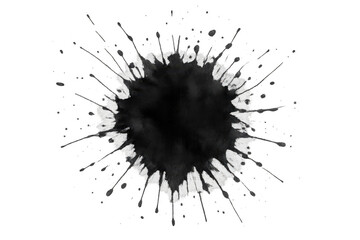 Poster - Black ink splattering, forming dynamic artistic pattern with scattered drips against transparent surface