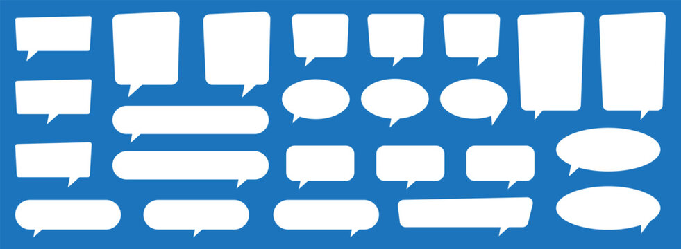 White speech bubble and thought bubble shapes in comic style. Blank text boxes for communication, storytelling, comic books, and graphic design.
