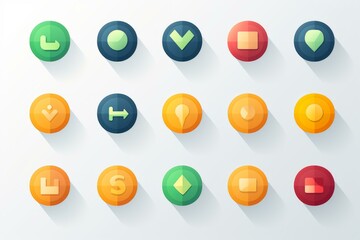 Poster - Set of colorful playful minimalist button icons with long shadow on a light background
