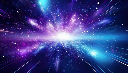 Wall Mural - abstract background with blue purple white particles explosion with empty space