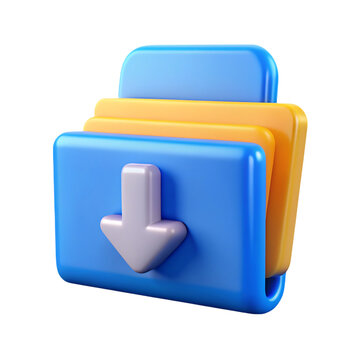 3d rendered colorful folder icon with a download arrow isolated on a black background
