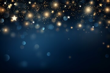 Poster - Festive blue background with golden stars, sparkles, and bokeh effect, perfect for christmas or holiday themed designs