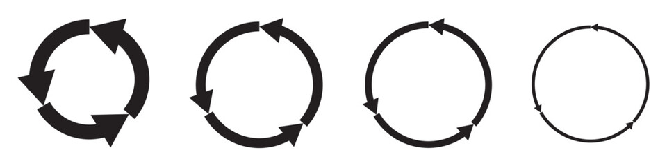 Fototapete - Circle arrow vector icon set. Rotation, recycle and refresh icon symbols with one, two, three and four arrows. Vector illustration