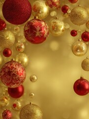 Wall Mural - christmas and new year-themed golden background with red and gold ornaments