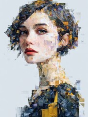 Poster - Generative AI picture Abstract modern art collage portrait of young woman man Trendy paper collage composition
