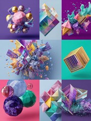 Poster - Vibrant graphic layouts for modern advertising showcasing 3D geometric shapes