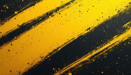 Poster - Abstract illustration with brushstrokes and dotted pattern. Yellow black color palette. Modern design, art background with splashes, dots, lines. Graphic resource ideal for presentations, web design.