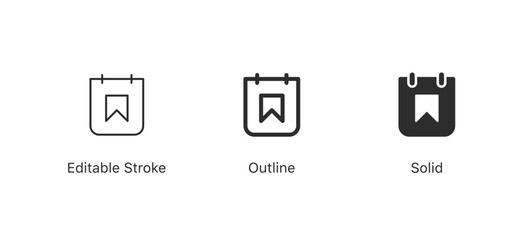 Poster - bookmark, save icons | for saving content, and creating lists or scheduling, event reminder, or planner interface | in editable stroke, outline, and solid styles