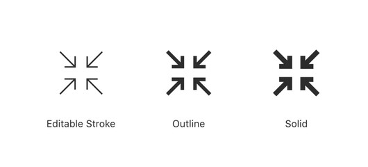 Fototapete - minimize icon four 4 arrows icon meeting point, rally compact size small scale arrows icons . shrink icon resize in arrows