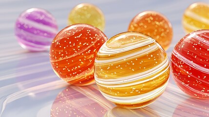 Wall Mural - colorful glossy marbles with vibrant swirls and reflective surface