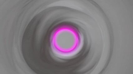 Poster - Rotating gray abstract tunnel with pulsing pink neon light circle generating mesmerizing visual effect, creating hypnotic digital art motion graphic