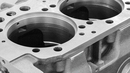Poster - disassembled silver car engine auto service concept background.