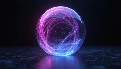 Leinwandbilder - Abstract illustration energy sphere. Glowing plasma ball of purple, blue colors against dark black background. Science, fantasy, technology, futuristic design, concept art, 3d render.