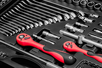 Poster - A toolbox with many different tools including pliers, wrenches, and screwdrivers. The tools are organized in a way that makes it easy to find what you need