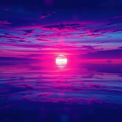 Wall Mural - Indigo and violet abstract sunset reflected in liquid art on water, serene, oil