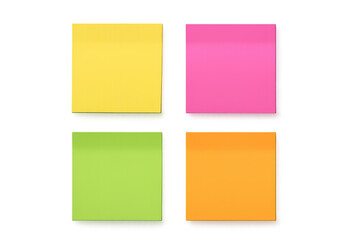 Aufkleber - Four vibrant sticky notes in yellow, pink, green, and orange are displayed on a transparent background, ready for personalized messages and reminders