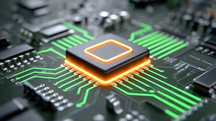 Poster - Glowing Circuit Board with Data Pulses in High-Tech Design