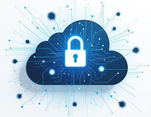 Poster - Cybersecurity concept. Cloud with padlock icon represents data protection privacy. Internet security tech protects data, system from cyber threats. Digital network infrastructure. Safe web connection.