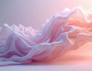 Poster - Abstract 3D digital artwork features floating ethereal fabric sculpture with pastel hues. Soft smooth elegant fluid aesthetic conceptual design. Modern dreamlike flowing motion artistic futuristic