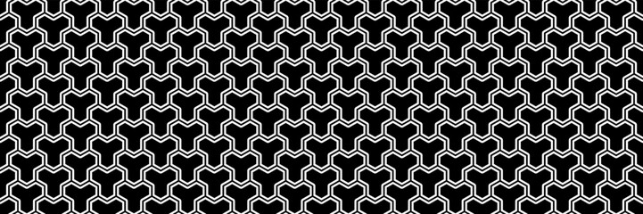 Poster - horizontal seamless black and white hexagon tile and textile pattern for design.