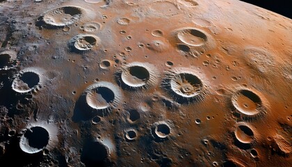 Wall Mural - close up of lunar surface showing numerous craters in brown and gray tones
