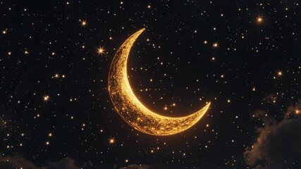 Wall Mural - A large gold moon with stars surrounding it. The moon is in the center of the . The stars are scattered around the moon, some closer and some further away