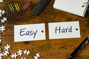 Poster - There is word card with the word Easy or Hard. It is as an eye-catching image.