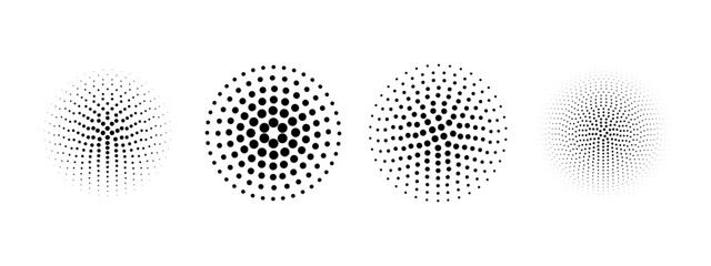Wall Mural - set of dotted circles with halftone effect. collection of round shapes with polka dot print isolated