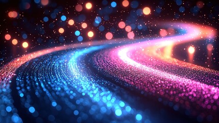 Fototapete - Abstract glowing pathways of colorful particles