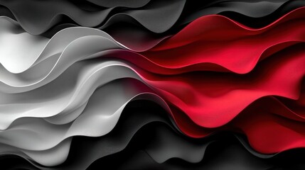 Fototapete - Abstract wavy folds of white, red, and black