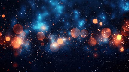 Cosmic bokeh lights in deep blue and orange
