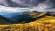 © Ava - summer landscape with mountain range in cold weather carpathian watershed ridge and wonderful alps in the distance alpine scenery under cloudy sky in dappled light