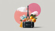 © SolaruS - Whimsical collage featuring a suitcase topped with Parisian icons and treats. Evokes travel, culture, and culinary adventures. Ideal for tourism or lifestyle content.