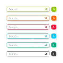 Fototapete - Various search bar templates. Internet browser engine with search box, address bar and text field. UI design, website interface element with web icons and push button. Vector illustration