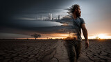 Man Walks Barren Land, Water Visions