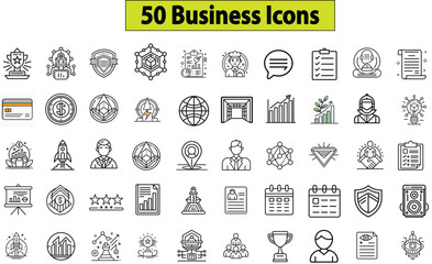 Poster - Modern business icon collection featuring 50 diverse professional symbols