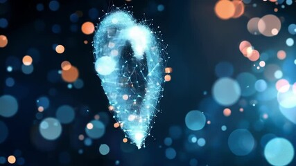 Aufkleber - Glowing plexus heart shape floating gracefully against a softly blurred blue and orange background, symbolizing love, connection, and the fusion of technology and emotion