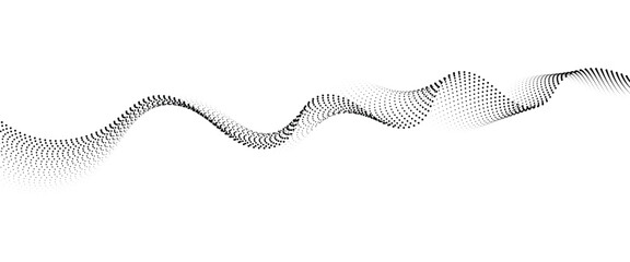 Aufkleber - Abstract flowing wave made of a halftone dot pattern. Dynamic data wave technology background with a halftone particle effect	
