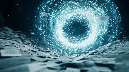 Aufkleber - Swirling vortex of light draws countless documents into its center, creating a mesmerizing spectacle of data absorption and transformation