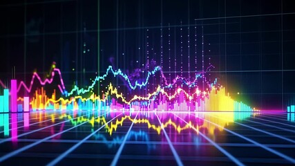Aufkleber - Colorful glowing lines and bars are representing increasing financial values, creating a futuristic and dynamic visualization of market trends in a virtual space