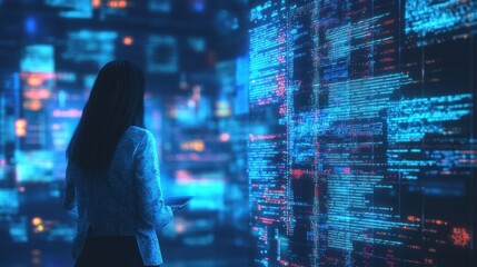 Woman observing digital code