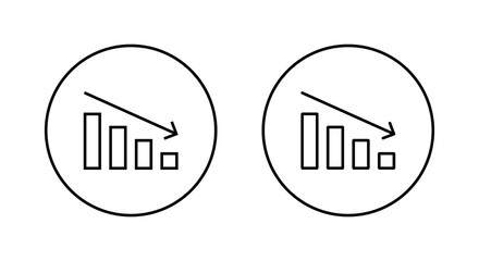 Poster - Decline bar chart with downward trend arrow icon. Decrease, loss, and financial drop symbol on circle line