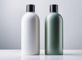 shampoo and conditioner bottles on white background