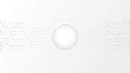 Poster - Grey white circuit board technology background. Circuit board hi technology grayscale. Circle empty space for your text